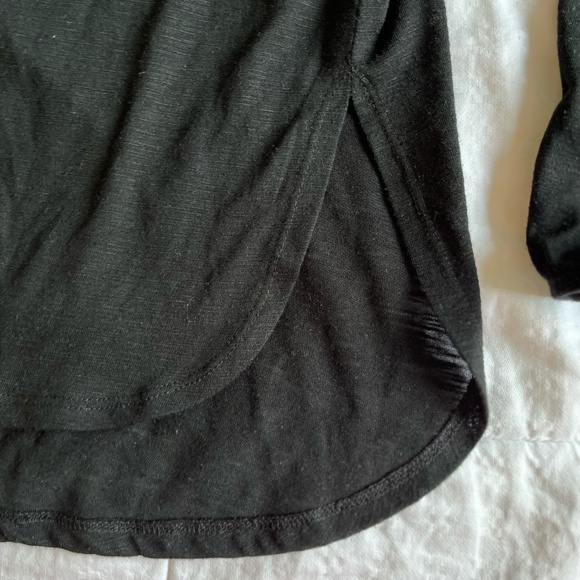 Faded Glory Black Long Sleeved Top Woven Pattern V-Neck With Tie Strings, L - Picture 4 of 12